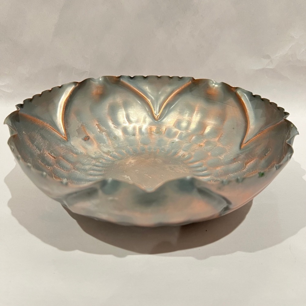 Vintage Gregorian Copper Floral Bowl Planter #330 Signed Hammered Copper Decor